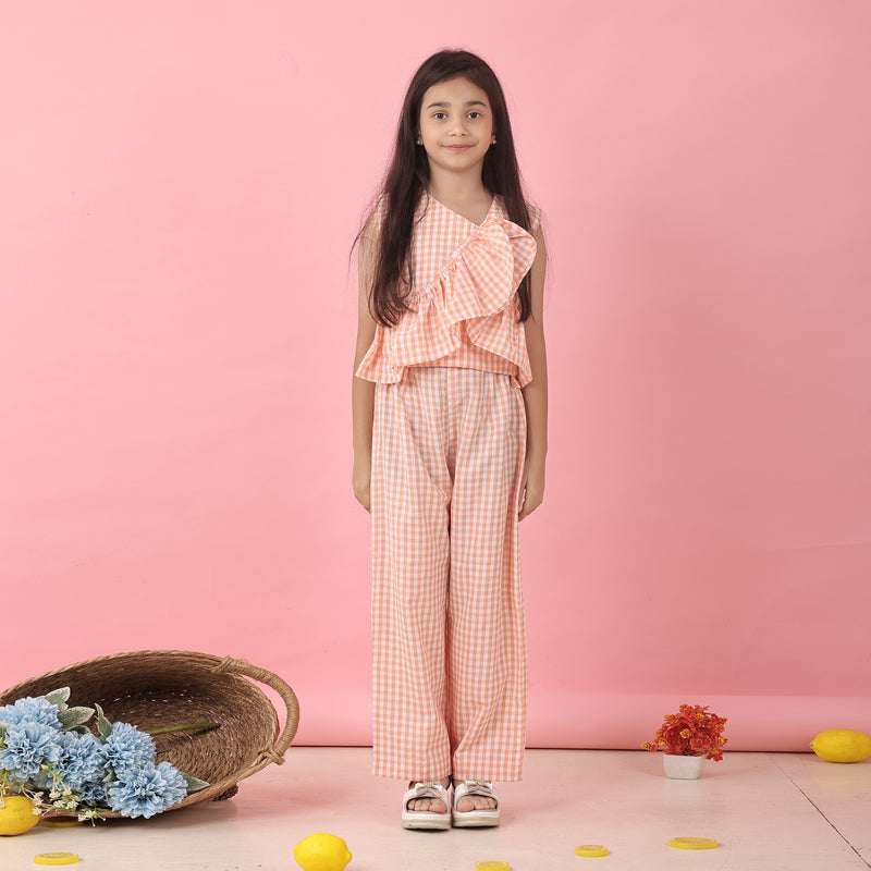 Orange ruffled checks