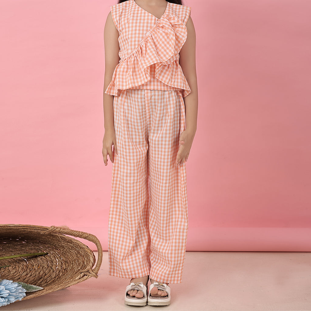 Orange ruffled checks