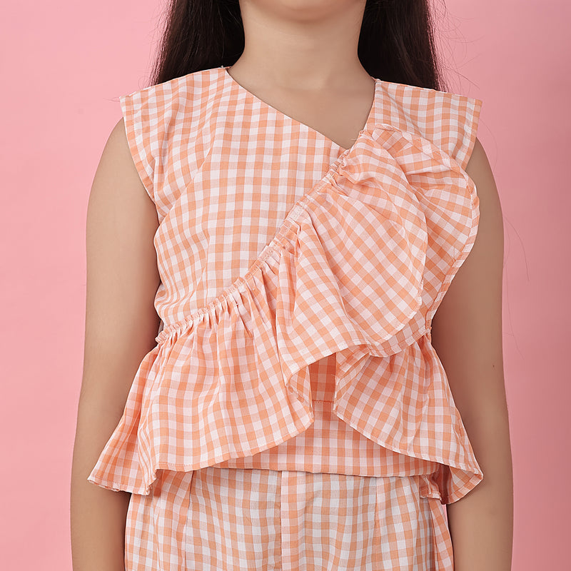 Orange ruffled checks
